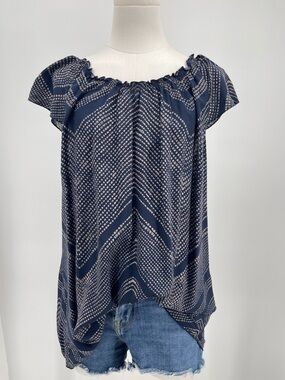 GAP Navy Printed L Blouse Bow Back Detail Ethereal Boho Chic Effortless Romantic